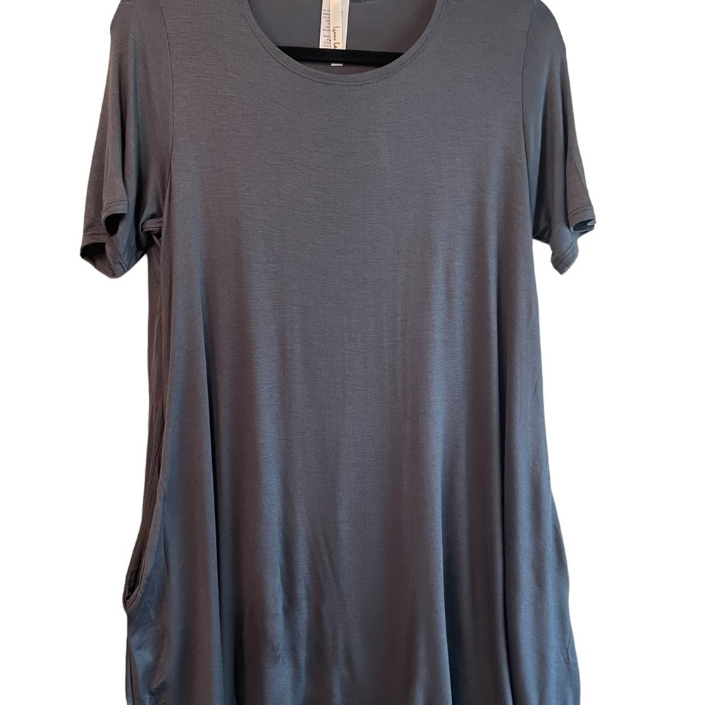 NWOT Isaac Liev steel gray short sleeve tunic, size large